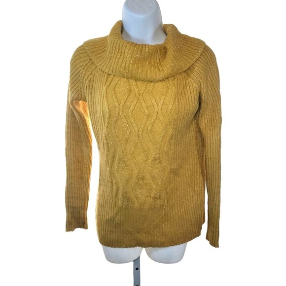 Style & Co Yellow Glitter Turtleneck Size Small S Cotton Blend - Picture 1 of 3